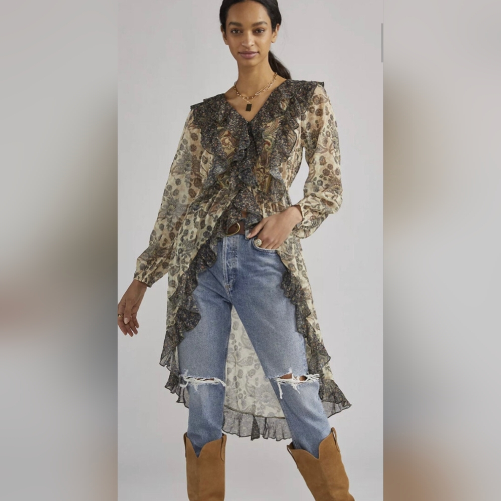Let it Be Me Sheer Femme Paisley Maxi Blouse ANTHROPOLOGIE